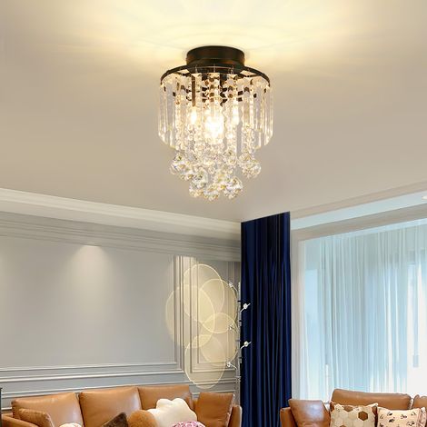 Black 23x26cm Bedroom Crystal LED Ceiling Light (1/5)