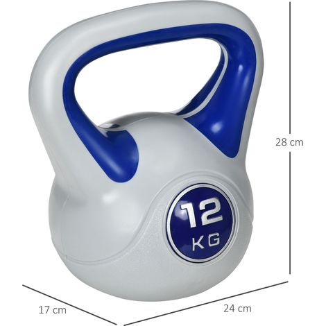 Kettlebell 12 kg aus Kunststoff, mit flachem Boden, blau HAVRYA (1/5)