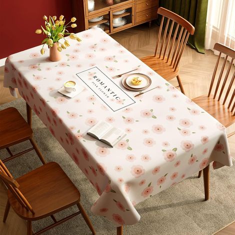 Rectangular Oilcloth Tablecloth, Waterproof Stain Resistant Outdoor Garden Floral Style PVC Plastic Table Protector for Party Dining Room (Petal Pink C, 100x100cm) (1/5)