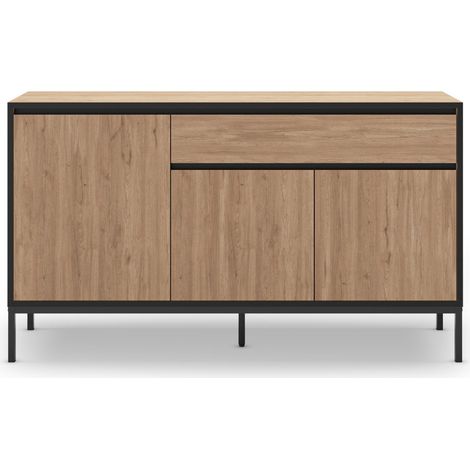 VANA - Buffet 3 portes 140cm -en mélamine - Chêne clair (1/5)