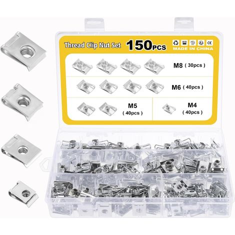 150 Pièces Agrafe Carrosserie, Écrous Fixation Type U Clips, M4 M5 M6 M8 Clips de Fixation pour Auto Moto (1/5)