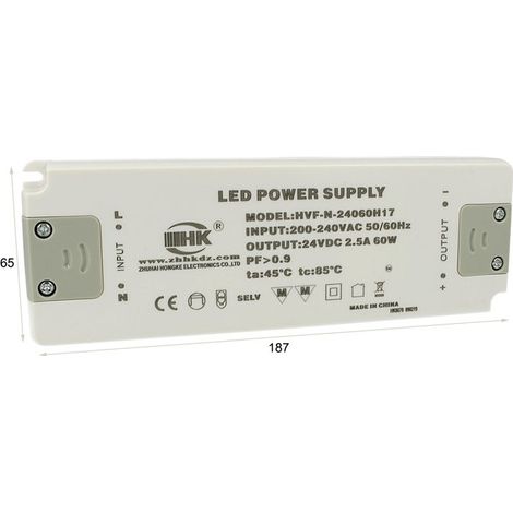 Alimentatore Trasformatore CV 60W 24V 2,5A Super Slim Solo 22mm Spessore