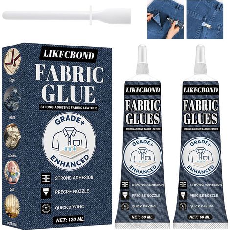 Colle pour Tissu, 120ML Extra Forte Colle Textile, Colletissu Permanente Résiste Lavage, Adhésifs pour Texiles, Transparente Fabric Glue pour Tous Tissus, Coton, Denim, Polyester, Cuir (1/5)