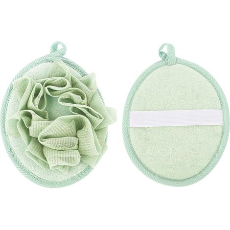 1 éponge exfoliante en filet à utiliser sous la douche (verte) (1/4)