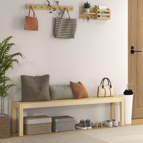 Banc 3 places, robuste, en bois de pin naturel, style rustique, supportant jusqu'à 330 kg, idéal pour la cuisine, la salle à manger et le jardin. (1/5)