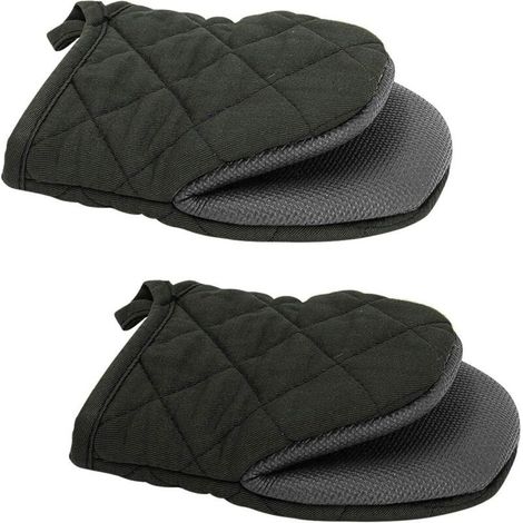 Lot de 2 gants de four en néoprène antidérapants résistants à la chaleur pour la cuisson, les grillades, le barbecue (noir) (1/4)