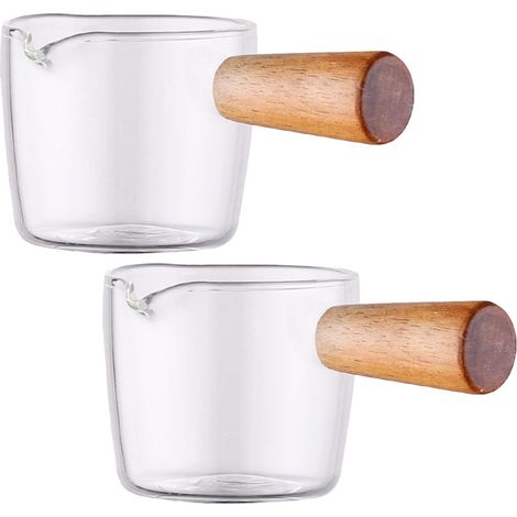 Carafe En Verre Pour Espresso - 8 X 5 X 4 5 Cm - Poignée En Bois - Pour Lait Café Crème - Lot De 2 (1/5)