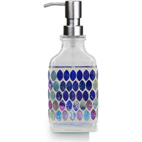 Distributeur de savon en verre mosaïque nordique (G) avec pompe en acier inoxydable, flacon de lotion, décoration de salle de bain et contenant de rangement. Options multicolores. (1/5)