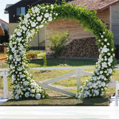 Unho – Arche de jardin ronde 2.4m x 2.2m – Acier blanc anti-corrosion – Support de 5kg pour mariage et cérémonies – Installation facile