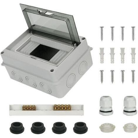IP65 Outdoor Waterproof Electrical Box, 8 Module Distribution Box, Modular Box with Brass Terminal Block, DIN Rail, Waterproof Cable Gland, Waterproof Silicone Plug and Cover Plugs (1/5)