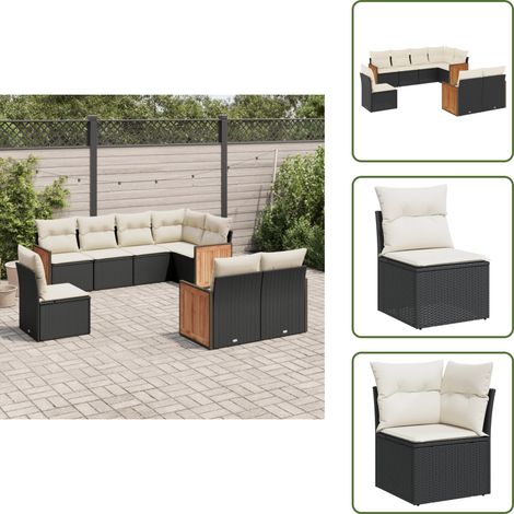 8-tlg. Garten-Sofagarnitur mit Kissen Schwarz Poly Rattan - Gartensorganisation - Gartenmöbelset - Lounge Möbel - Rattan Gartenmöbel - Esszimmergarnitur Außen (1/5)