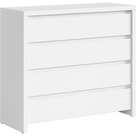 Commode Buffet Meuble de rangement à 4 tiroirs, coloris Blanc/Blanc Mat - Longueur 105 x Profondeur 40,5 x Hauteur 92 cm (1/3)