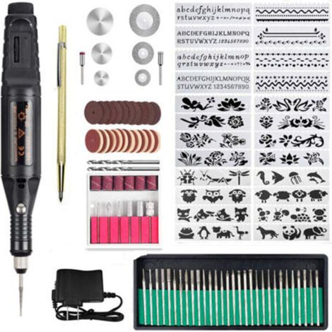 Outil de Gravure 108PCS, Stylo de Gravure électrique avec Marqueur Dispositif de gravure bricolage pour bijoux verre bois métal plastique (1/5)