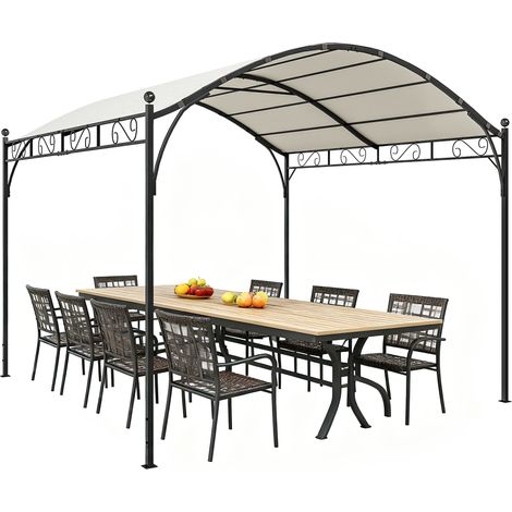 Outsunny pérgola de jardín 3x3 m, cenador de jardín con techo arqueado, dosel uv30+ y estructura de metal galvanizado para exterior, patio, crema