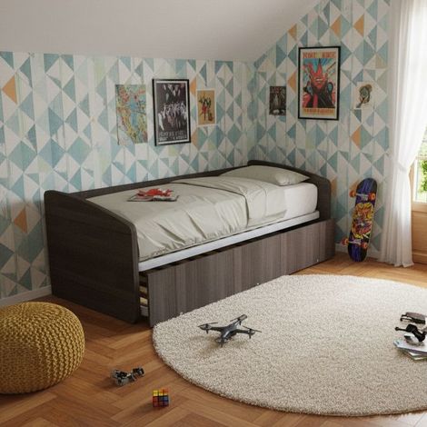 Divano letto singolo con secondo letto estraibile – Design funzionale - Olmo jerez scuro