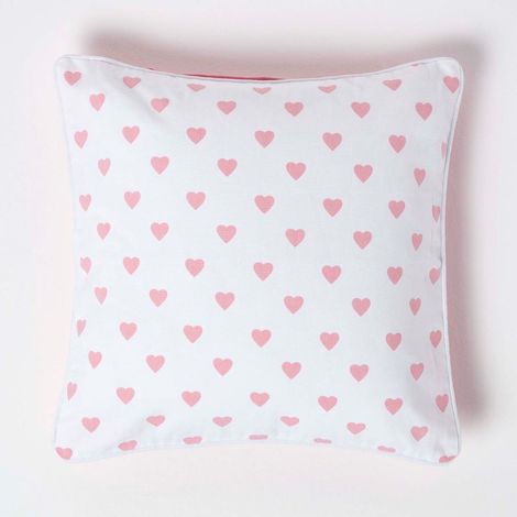 HOMESCAPES Cotton Pink Hearts Cushion Cover, 45 x 45 cm