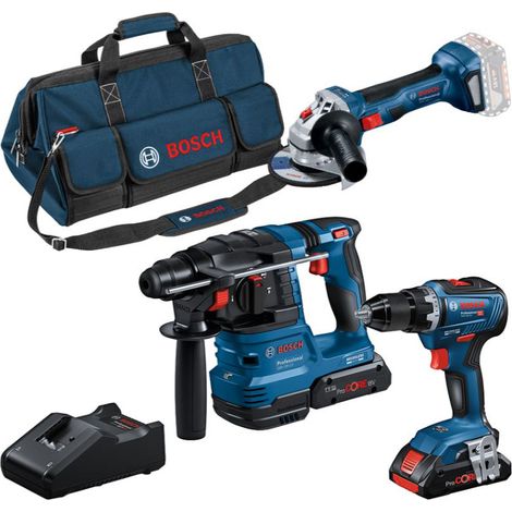 Bosch – Pack de 3 outils électroportatifs 18V – 2 batteries ProCORE 4Ah – Chargeur rapide GAL 18V-40 – Sac à outils en nylon (1/10)
