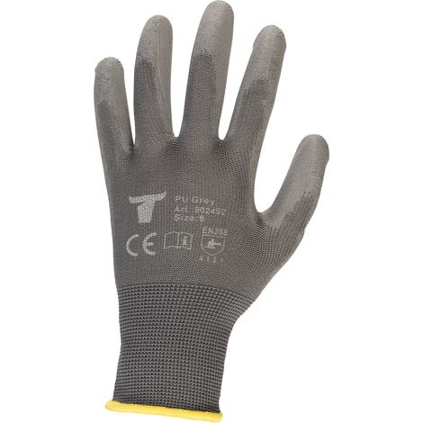 STIER Montagehandschuhe, 12 Paar, Größe 11, Nylon mit PU-Beschichtung, Exzellentes Tastgefühl, Griffsicherheit, hohe Abriebfestigkeit, Atmungsaktivität, Grau (1/4)