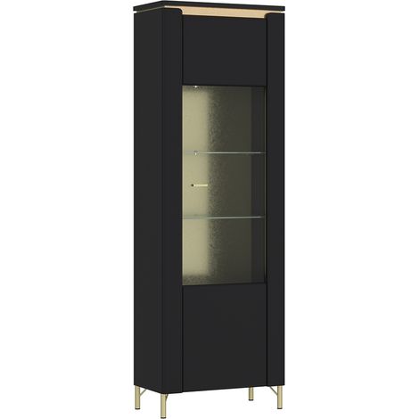Vitrine in schwarz matt mit goldfarbenen Akzenten NOLA-129 (1/5)