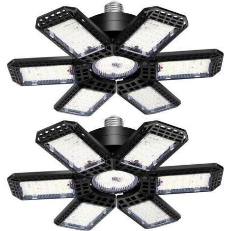 LED Garage Light 2 Pack , 45W 4500LM LED Shop Lights, LED Garage Ceiling Lights with 6+1 Adjustable Panels for Basement, Barn, Warehouse, Attic, Garage Lighting Support E26/E27 Socket (1/4)