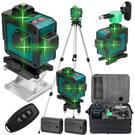 Ej.Life Laser-Nivelliergerät, 4D-Laser-Nivelliergerät mit 16 Linien, 3°-Nivelliergerät mit automatischer Nivellierfunktion, Hebeplattform, Fernbedienung und 2 Batterien, blau