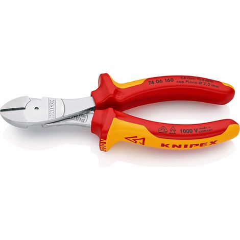 KNIPEX 74 06 160 SB Tronchese laterale per meccanica tipo "forte" isolati con manici rivestiti in materiale bicomponente, collaudati VDE cromata 160 mm (1/5)
