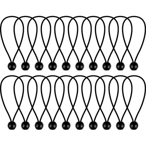 20 Pièces Tendeurs Élastiques 150mm, Sandow + Boule, Noirs, Bannières/Bâches/Camping/Tentes (1/5)