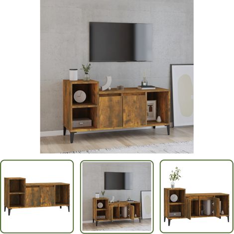 The Living Store Meuble TV Chêne fumé 100x35x55 cm Bois d'ingénierie - Meuble Tv - Meuble Audio - Support Tv - Unité Tv - Meuble Design (1/5)