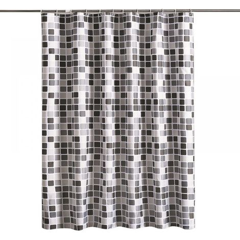 Rideau de douche minimaliste moderne, en polyester imperméable et lavable en machine, semi-transparent avec crochets, 220 cm x 200 cm, motif mosaïque. (1/5)