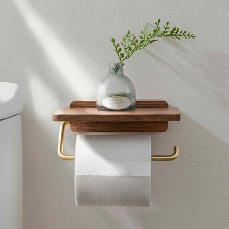 Porte rouleau de papier toilette porte serviettes en papier toilette mural sans poinçon boîte de papier toilette téléphone portable porte papier toilette support bois (1/4)