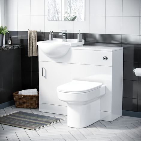 Ellen 450mm Vanity Basin Unit, WC Unit & Chem Back To Wall Toilet White (1/5)