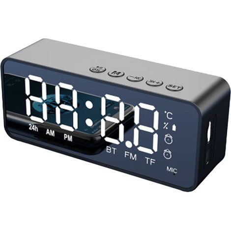 Digitaler Wecker mit LED-Spiegeldisplay, Bluetooth 5.0, Dual-Alarm, FM-Radio, USB-Ladeanschluss, Batteriebetrieb, fürs Schlafzimmer (1/5)