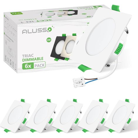 Spot LED Encastrable Extra Plat, 4W 310LM Dimmable IP44 Spot Etanche Salle de bain, Blanc Chaud 3000K Blanc Neutre 4000K Blanc Froid 6500K, Trou Φ55-68mm, AC220-240V, Lot de 6
