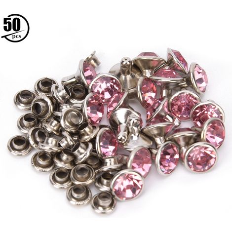 50 Clous Strass Cristal Diamant Rivets Décor Cuir Sac Vêtements 8mm Bord Argent Rose (1/5)