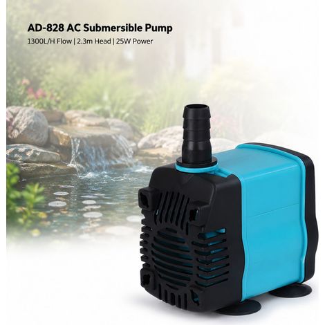 Pompe à eau submersible 1300L/H - Moteur cuivre silencieux 25W - Aquarium Fontaine Hydroponie Noir Bleu (1/5)