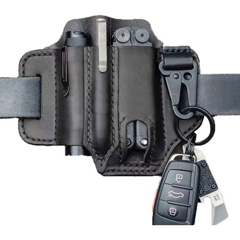 Porte-outils tactique multifonction en cuir avec boucle de ceinture et porte-clé pour lampe de poche (1/5)