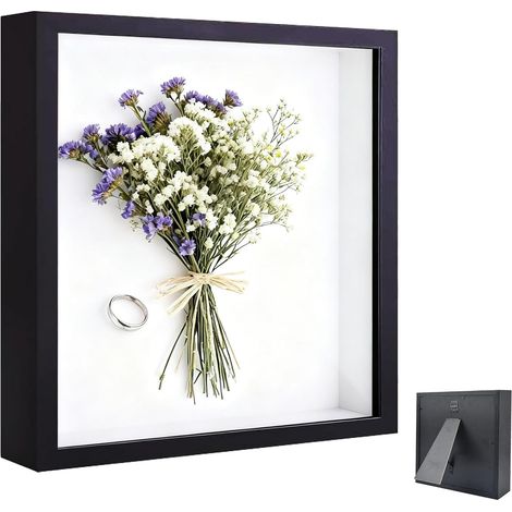 Cadre Photo 3D, Cadre Photo Profond à Remplir 25 x 25 cm, avec Plaque Acrylique Transparente, Cadre Objet 3D Profond 3cm, Cadre Photo 3D à Remplir, Décoration Murale Stéréoscopique, Noir (1/5)