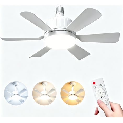 Ventilateur de plafond LED télécommandé 40W – 3 vitesses – Moteur brushless silencieux – Ampoule E27 – Minuterie réglable – Enlenk