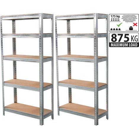 Regal Racks, Metall, MDF, 5 Böden, 1800x900x300 mm, Pack. 2 Stk.