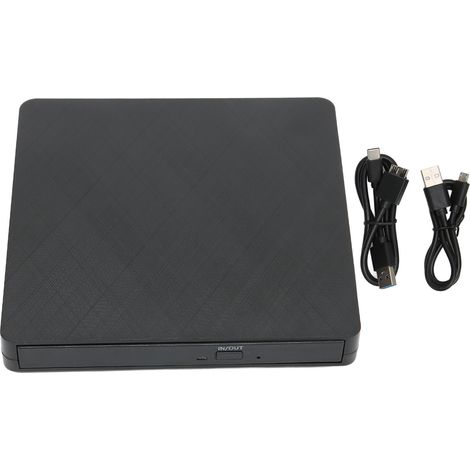 Graveur DVD Externe Portable avec Alimentation Double USB 3.0 et Lecteur de Cartes TF/SD Noir