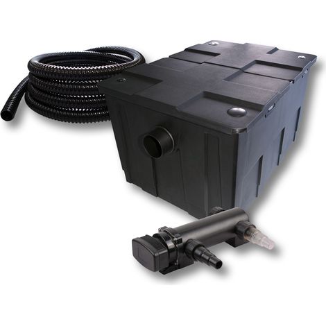 SunSun Kit complet: CBF-550 Filtre de bassin jusqu'à 60000 L Biologique, CUV-318 lampe uv UVC Clarificateur avec 18W, 5m Tuyau 25 mm (1")