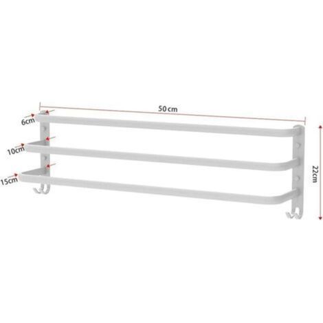 Étagère murale pour serviettes – Porte-serviettes design en aluminium pour salle de bain, cuisine et chambres d’hôtel – Blanc, 50 cm – avec crochets intégrés (1/4)