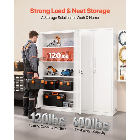 Armoire Métallique 175 cm 5 Niveaux, Meuble de Rangement en Acier Verrouillable, pour Dossier Outils Atelier Garage Bureau, avec 4… (1/5)