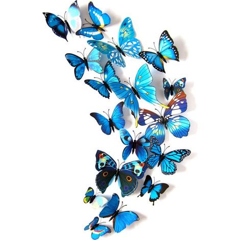 48 pièces papillons 3D décoration murale, stickers papillons adhésifs pour déco intérieure, bleu (1/5)