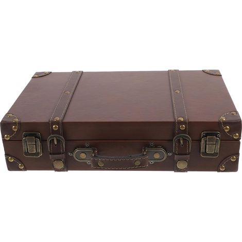 Valise Vintage Rétro en Cuir Marron Petit Format, Coffre Décoratif Multifonction pour Rangement Vêtements et Décorations Voyage, Malle Décorative pour Boutique et Séances Photo, 1 (1/5)