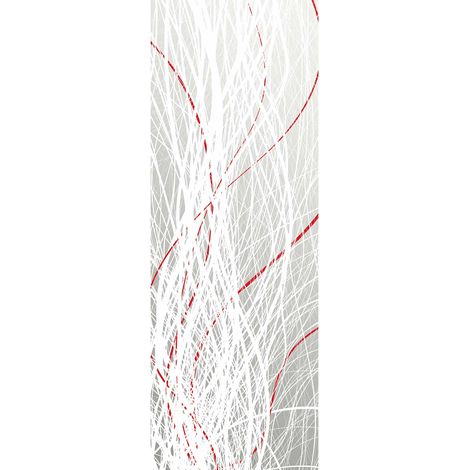 Papier peint panoramique graphique pour cuisine | Tapisserie panoramique gris, blanc et rouge | Papier peint panoramique original - 280 x 100 cm (1 pièce) (1/2)