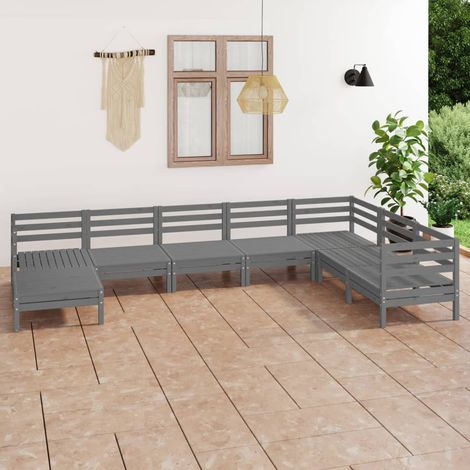 Juego de muebles de jardín 8 piezas madera maciza de pino gris (1/5)