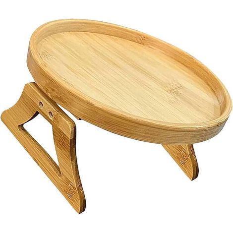 Plateau de rangement pour accoudoir de canapé en bois beige, plateau pliable à clipser (1/5)