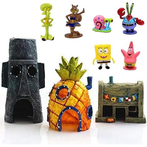 Ensemble de 9 décorations pour aquarium, grotte en résine, cachette pour poissons et crevettes, pour décoration sous-marine, aquarium, ornement de dessin animé (1/4)