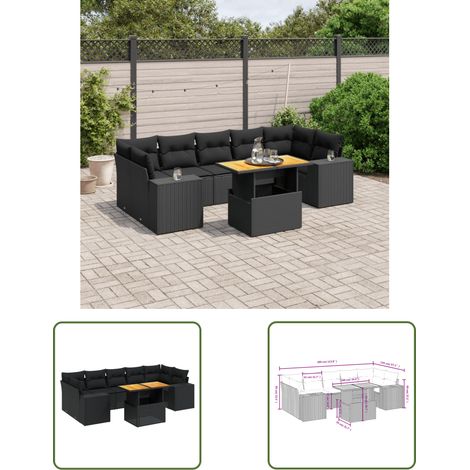 The Living Store 8-tlg. Garten-Sofagarnitur mit Kissen Schwarz Poly Rattan - Gartenmöbel Set - PE-Rattan Möbel - Outdoor Lounge - Gartenlounge - Terrassenmöbel (1/3)